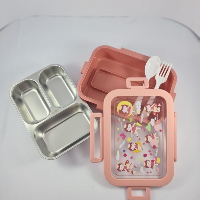 Yellow Bento Style Stainless Steel Lunch Box with Spoon and Fork