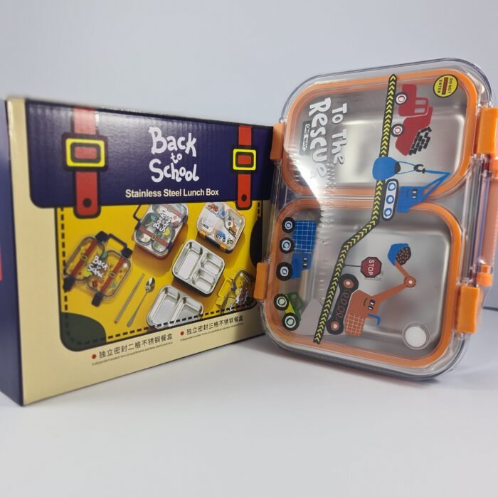 Orange Kids Lunch Box with Handle and Stainless Steel Interior