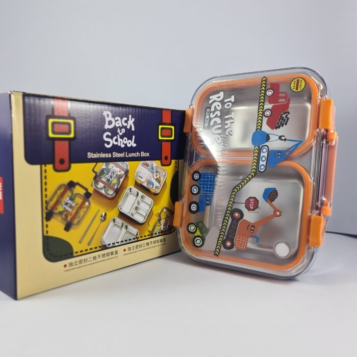 Red 2-Compartment Stainless Steel Lunch Box for School