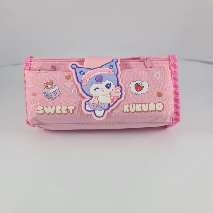 KUKURO pink pencil pouch with double zip for girls