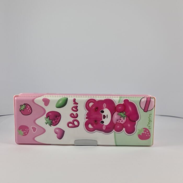Soft Rubber Pink Pencil Box with Big Eyes Design
