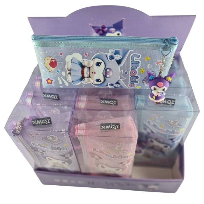 Kuromi school pouch with keychain purple