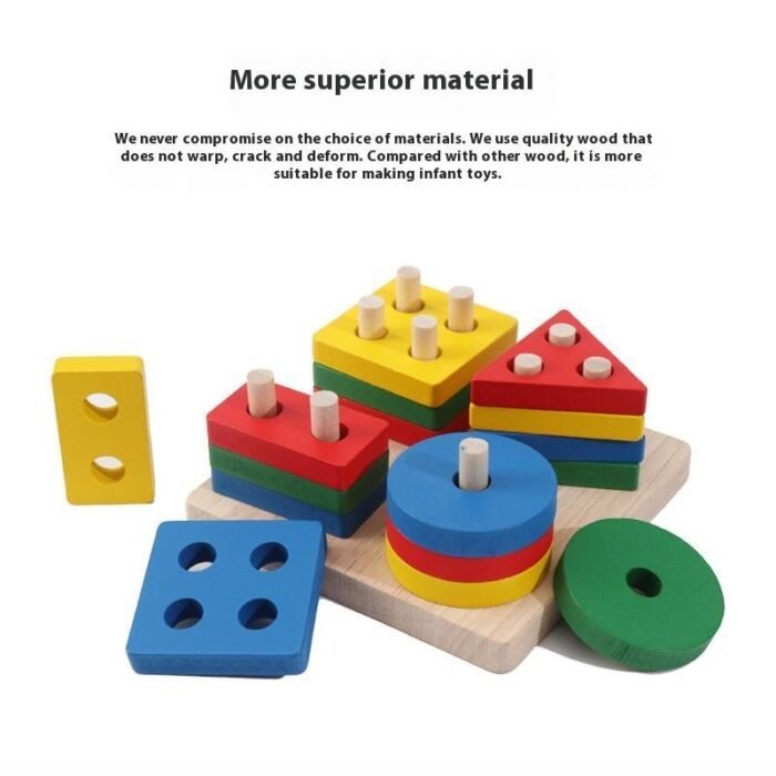 Montessori Wooden Stacking Block Puzzle Board – Educational Shape Sorter Toy for Kids